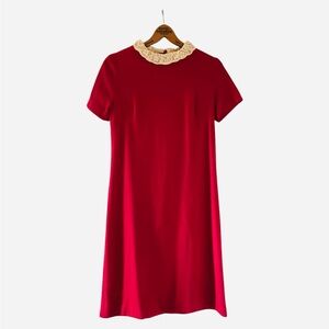 Elegant Vintage Red Mini Dress with Lace Collar